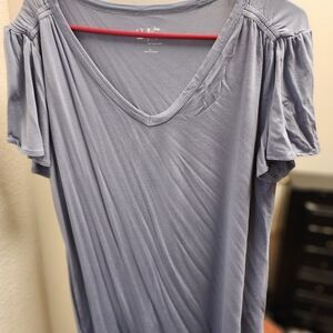 Light Blue V-Neck Short Sleeve Top by Maurices